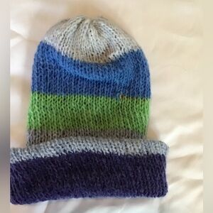Elegant Knit Reversible Beanie in Shades of Blue, Purple and Green